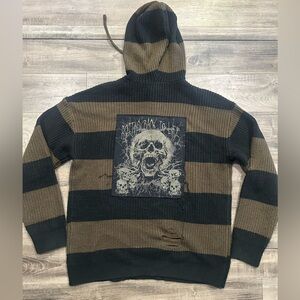 Social Collision Brown & Black Stripe Hooded Sweater